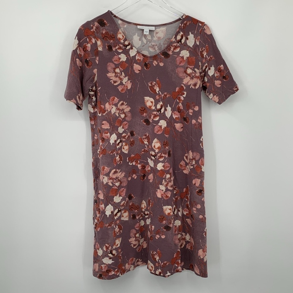 J Jill Pure Affinity French Terry knit shift dress pink floral pockets stretch S